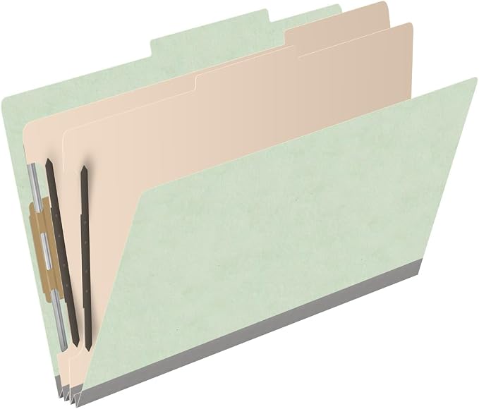 25 Pt. Pressboard Classification Folders, 2/5 Cut ROC Top Tab, Legal Size, 2 Dividers, Pale Green (Box of 10) - Image 2