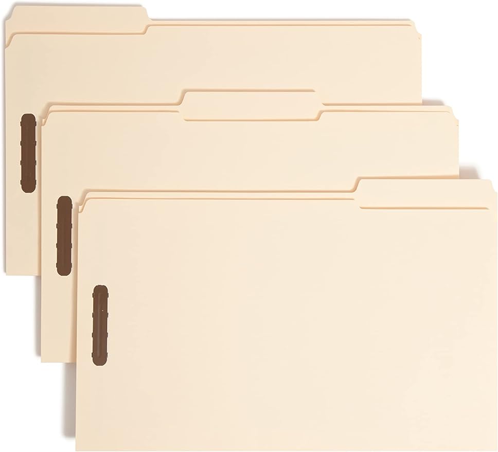 Smead Fastener File Folder, 2 Fasteners, Reinforced 1/3- Cut Tab, Legal Size, Manila, 50 Per Box by SMEAD
