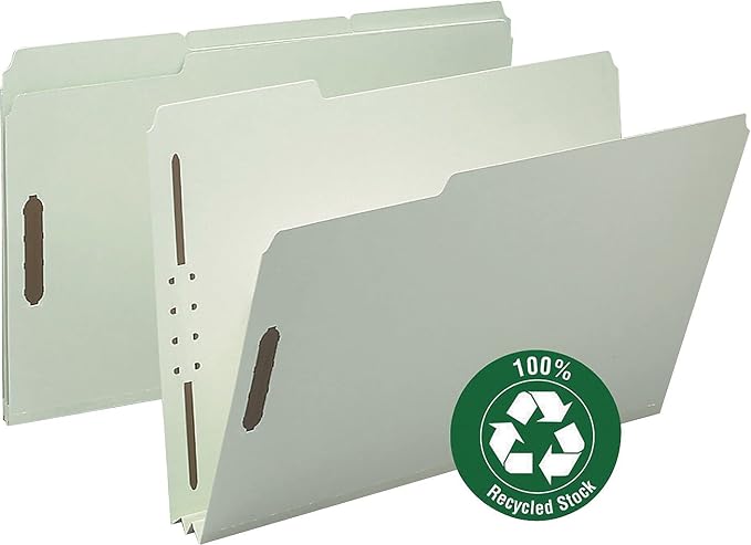 Smead Pressboard Fastener File Folder, 2 Fasteners, 1/3-Cut Tab, 2" Expansion, Legal Size, Gray/Green, 25 per Box (20004) - Image 2