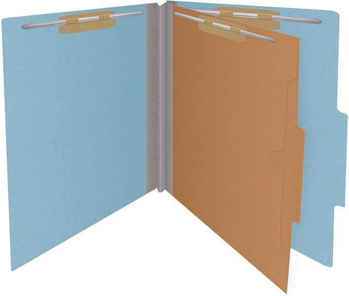 25 Pt. Pressboard Classification Folders, 2/5 Cut ROC Top Tab, Letter Size, 1 Pocket Divider, Light Blue (Box of 10) - Image 3