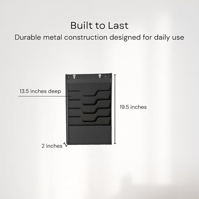 4 Tier Wall Mounted File Organizer, Metal Task Rack for Office Documents, Mail & Folders, Space-Saving Office Wall Organizer, Black 19.5”H - Image 3