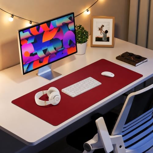AFIING Large Desk Mat 55" x 24" - PU Leather Desk Pad Protector, Waterproof Non-Slip Extended Mouse Pad for Office Desk, Keyboard, Laptop and Home Workspace Red - Image 6