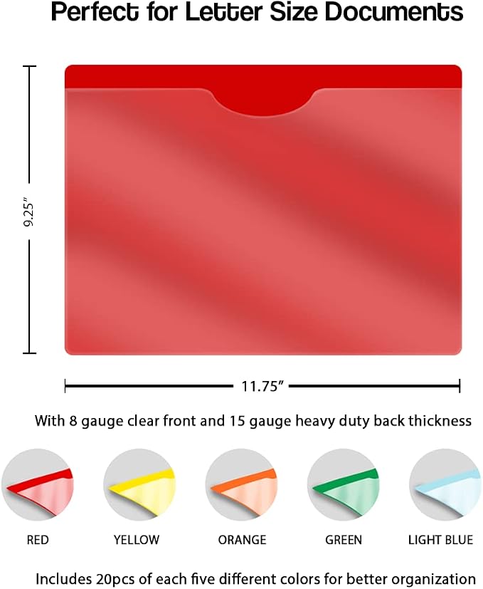 Assorted Plastic Folders with Pockets and Clear Cover, Doctor Stuff, Letter Size, Top Loading Vinyl File Folders, Job Jacket, Documents Holder, Pack of 100 - Image 2
