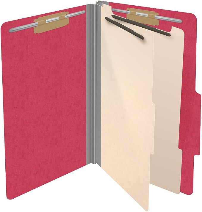 18 pt Heavy Duty Top Tab Color Folders, 2/5 Cut ROC Top Tab, Legal Size, 2 Dividers, Red (Box of 10) - Image 4