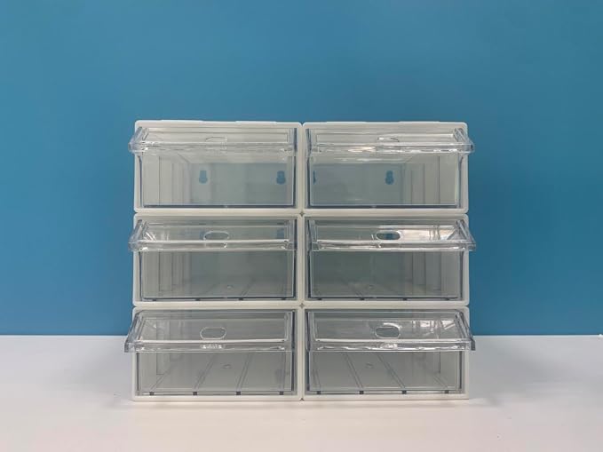6 Pcs Drawer Stacking Storage Cabinet, White Plastic Drawers Storage Closet & 18 Pcs Clear Dividers Organizer Rack & 12 Pcs Tag Card for Home Office School - Image 5