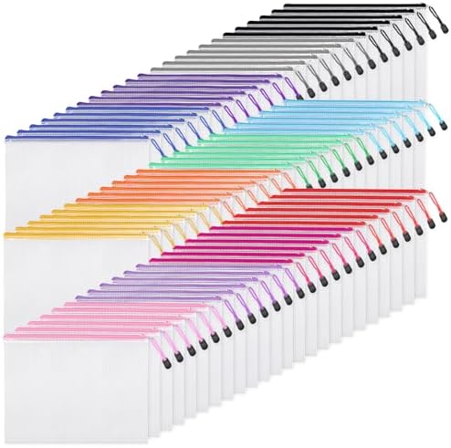 EOOUT 72pcs Mesh Zipper Pouch, A4 Size, 12 Colors Zipper Bags for Organizing Storage, Waterproof Puzzle Bag, Zipper File Bags for Board Games and School Office Supplies by EOOUT