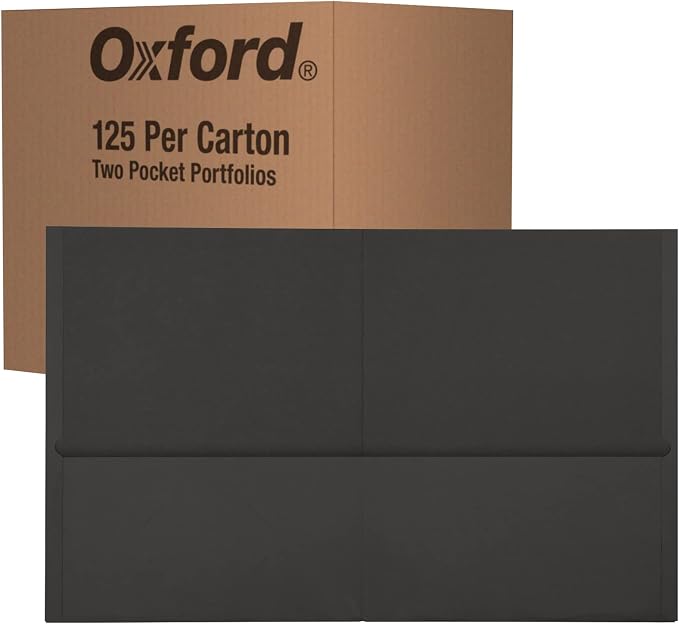 Oxford 2 Pocket Folders, Mega Box of 125, Textured Paper Folders, Black, Letter Size, Essentials for School & Teacher Supplies Lists (57542) - Image 2