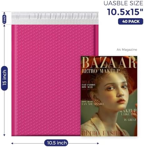 Fuxury Large Bubble Mailers 10.5x16" 40Pack Self Seal Pink Padded Envelopes - Image 3