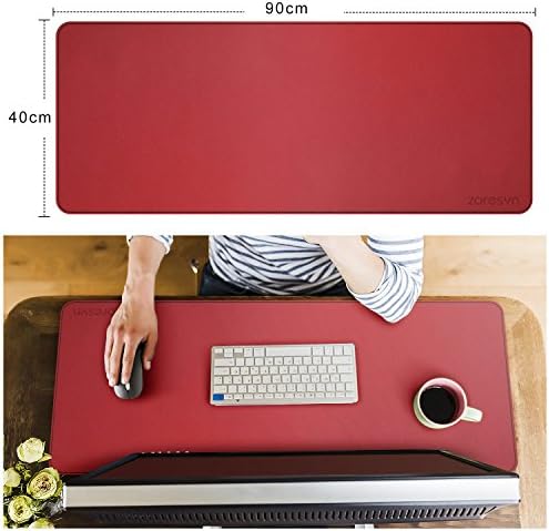 ZORESYN Large PU Leather Desk Mat 35.4"x15.8", Red - Image 2