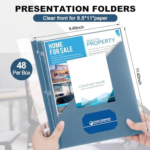 Teling 48 Pcs Report Covers with 3 Prongs for 8.5'' x 11'' Paper(Grey Blue) - Image 2