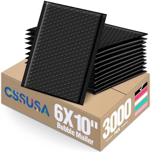 GSSUSA Black Bubble Mailers 6x10" 3000 Pack Padded Envelopes Self Seal by GSSUSA