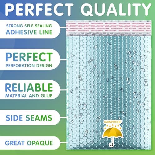 Metallic Bubble Mailers 6.5 x 9 Inch Aqua Ice, Self Seal Closure, 3/16 Inch Cushioning, Padded Shipping Envelopes Pack of 250 - Image 3