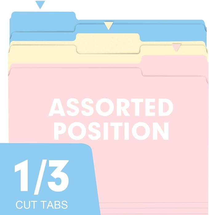File Folder, RAZCC 250 Pack Colored File Folders, 1/3 Cut Tab File Folder Letter Size, Filing Folders with Tabs for Office School Business Use, Assorted 10 Colors - Image 5