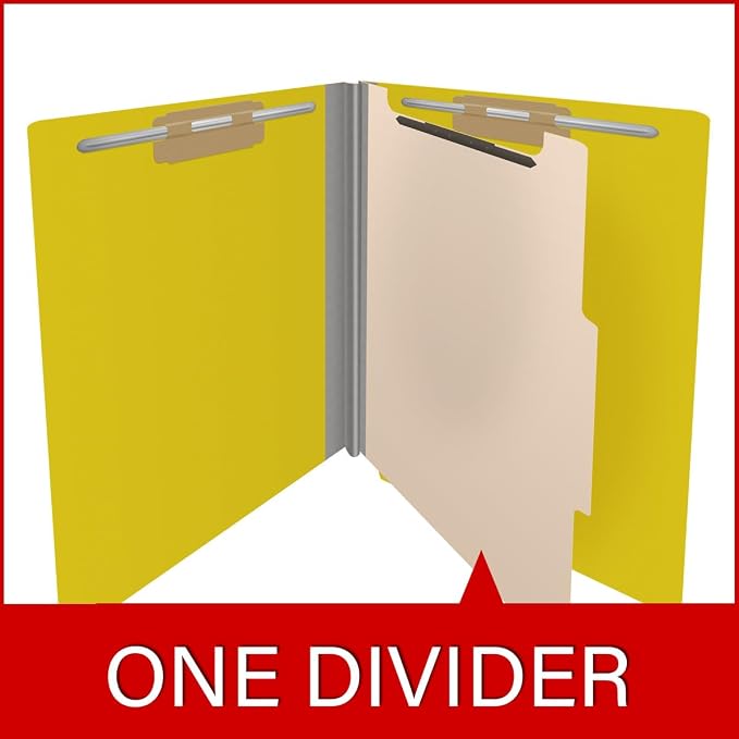 25 Pt. Pressboard Classification Folders, Full Cut End Tab, Letter Size, 1 Divider, Yellow (Box of 10) - Image 8