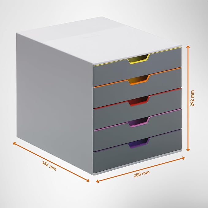 Durable Varicolor 5 Drawer Unit - Gray Desktop Drawer Set with 5 Color Coded Draws - Perfect for Storing Documents and Paper Work - Image 3