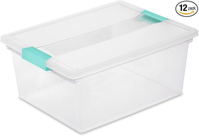 Sterilite Clip Box, Stackable Clear Plastic Bins- Deep, 12-Pack | Storage Containers with Latching Lids for Writing, Arts or Crafts Supplies - Home, Office, Classroom & Workshop Organization by Sterilite
