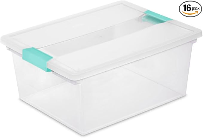 Sterilite Clip Box, Stackable Clear Plastic Bins- Deep, 16-Pack | Storage Containers with Latching Lids for Writing, Arts or Crafts Supplies - Home, Office, Classroom & Workshop Organization by Sterilite