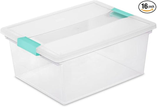 Sterilite Clip Box, Stackable Clear Plastic Bins- Deep, 16-Pack | Storage Containers with Latching Lids for Writing, Arts or Crafts Supplies - Home, Office, Classroom & Workshop Organization by Sterilite