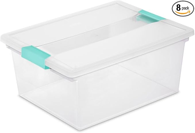 Sterilite Clip Box, Stackable Clear Plastic Bins- Deep, 8-Pack | Storage Containers with Latching Lids for Writing, Arts or Crafts Supplies - Home, Office, Classroom & Workshop Organization by Sterilite