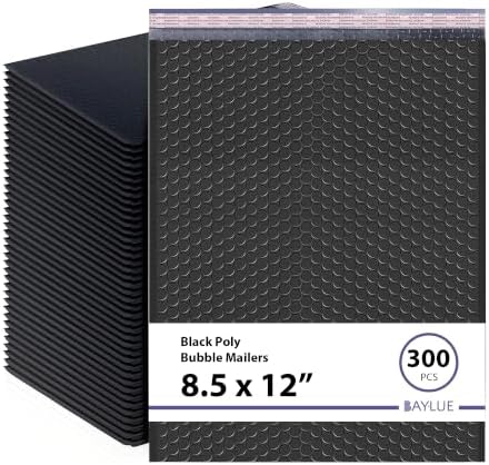 Black Bubble Mailers 8.5x12, Self Seal Poly Padded Envelopes #2, 300 Pack by BAYLUE