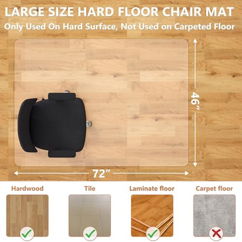 Office Chair Mat, 46" x 72" Vinyl Desk Chair Mat Clear Floor Protector Mat for Hardwood Floor/Rolling Chair Office & Home, Easy Glide and Flat Without Curling - Image 3