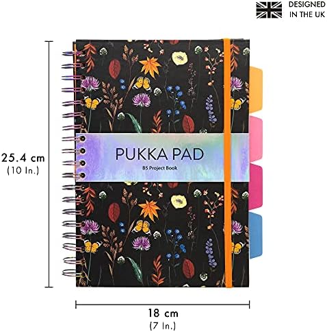 Pukka Pad 5 Subject Spiral Notebook 3-Pack - 200 Pages, 100 Sheets of 80GSM Paper with Repositionable Dividers & Perforated Edges for School & Office Planning & Organization - B5-7 X 10, Bloom - Image 2
