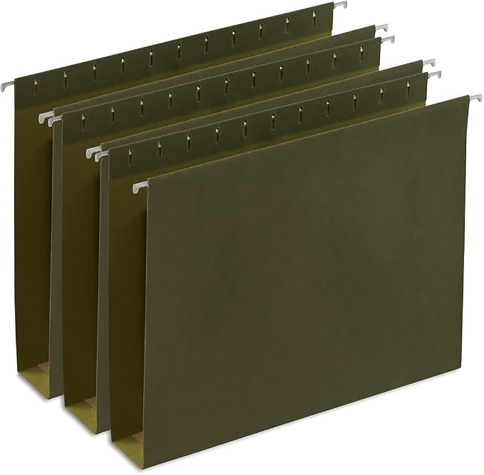 Staples Hanging File Folders, Letter Size, 2" Expansion, 1/5‑Cut Tabs, Standard Green – Durable Everyday Filing, 25‑Pack by Staples