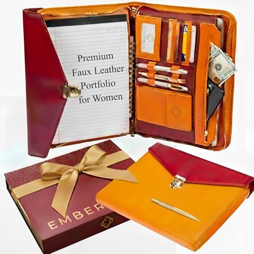 Business Portfolio- Premium Vegan PU Leather Padfolio with Durable Zipper & 13 inch Tablet Sleeve. Resume Folder for Interview & Documents Organizer. Gift Box & Pen Included by Unknown