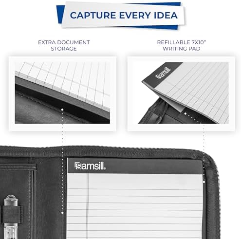 Samsill Professional Padfolio, Faux Leather Junior Portfolio with Zipper, 10.1 Inch Tablet Sleeve, with 7 x 10 Inch Notepad, Black - Image 5