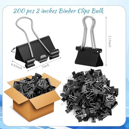 Jetec 200 Pcs Extra Large Binder Clips 2 Inch Binder Clips Bulk, Black - Image 2