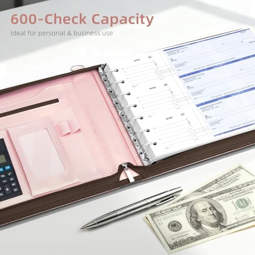 Ospelelf Rose Gold Zippered 7 Ring Check Binder for Business Checks (9" x 13"), 1 Inch Faux Leather Checkbook Portfolio with Zipper Pouch, Professional Binder Organizer for Accountants, Home Use - Image 5
