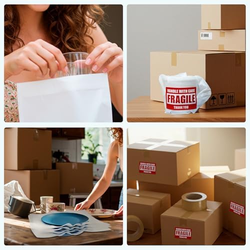 350 Pcs Dish Packing Supplies for Moving, 250 Cushion Foam Pouches and Sheets, 4 Sizes (16x12'', 12x12'', 12x8'', 8x8'') with 100 Fragile Stickers, Foam Pouches for Packing, Storage, Shipping - Image 6