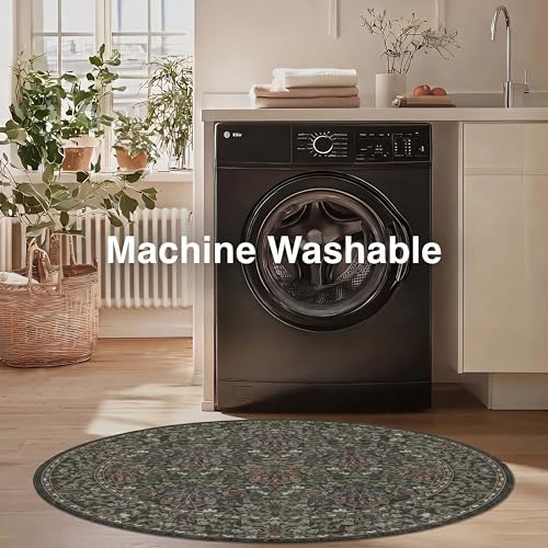 5FT Round Office Chair Mat for Hardwood Floor, Non-Slip Washable Moss Green - Image 6