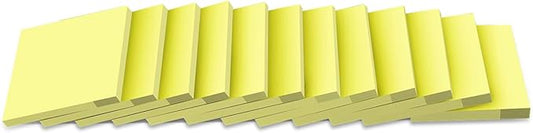 (12 Pads) Sticky Notes 3x3 in Yellow, Strong Adhesive, Clean Removal, Recyclable, Self-Stick Pads, Easy to Post for Home, Office, Notebook