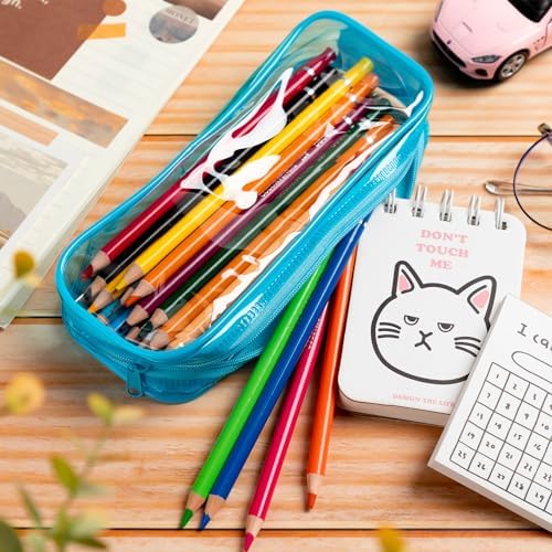 Fainne 50 Pcs Clear Pencil Pouch Bulk 7.87x1.38 Zipper Bag, Blue - Image 5
