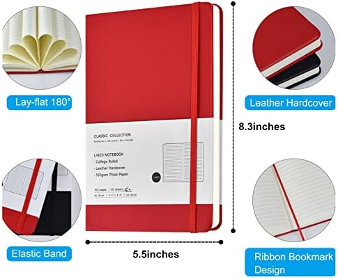 6 Pack A5 Journal Notebooks College Ruled Notebook Classic Leather Hardcover Lined Journals for Writing Office School Home Business, 8.3 x 5.5 inch, 100GSM Thick Paper, 160 Pages (Multicolor, 6 Pack) - Image 2