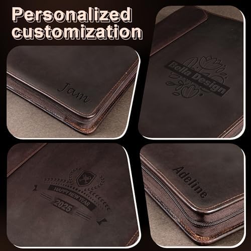Personalized Genunie Leather Portfolio Binder, Customized Leather Portfolio for Men/Women,Business Portfolio Organizer for A4 Size Notepad, Customized Gift - Image 3
