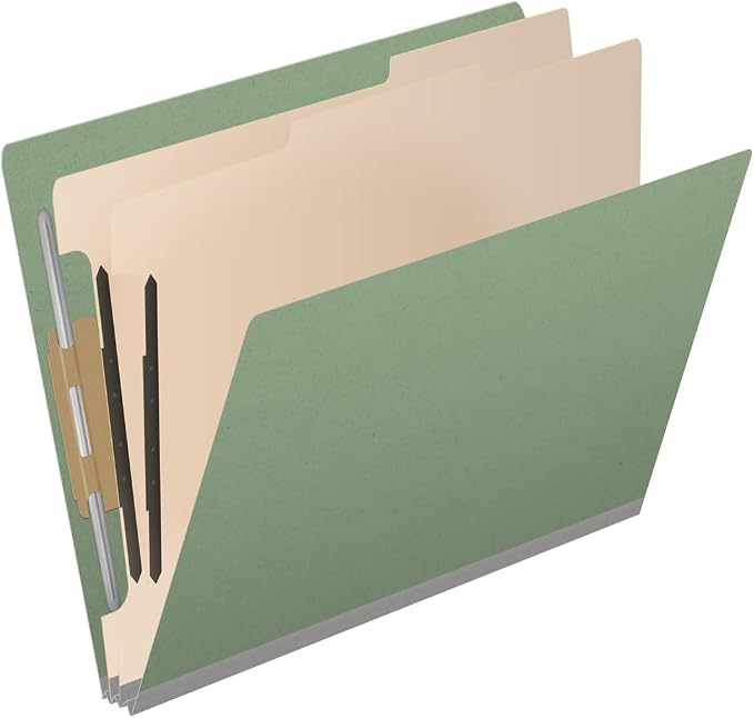 Pressboard Classification Folders, Full Cut End Tab, Letter Size, 2 Dividers, Green (Box of 10) - Image 2