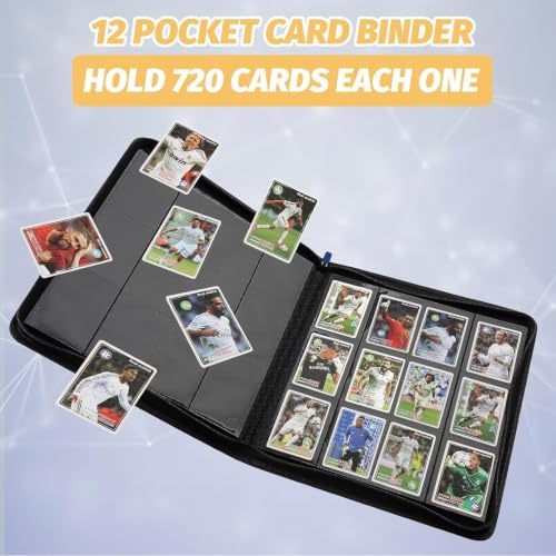 12-Pocket Business Card Binder holds 720 Cards, Premium Diamond Texture PU Leather Name Card Holder Organizer with Zipper, Black Sleeves Side Loading Card Book for Collectors & Office - Image 5