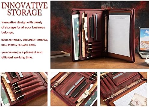 Personalized Genunie Leather Portfolio Binder, Customized Leather Portfolio for Men,3 Ring Binder Business Portfolio for Women, Organizer for A4 Legal Sized Notepad, Customized Gift, Red - Image 6