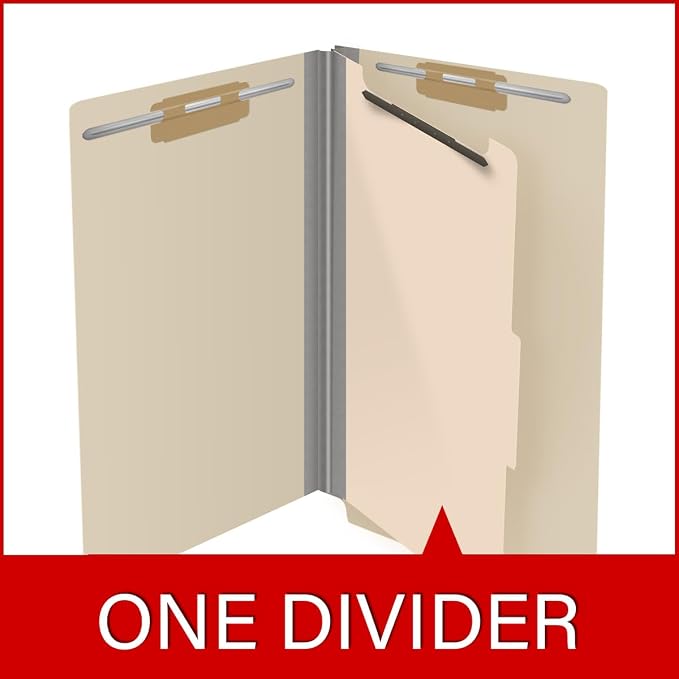 Ecom Folders Top Tab Pressboard Classification Folders | Legal Size 18 Pt Stock with 1 Divider | 2/5 Cut ROC Tab for Medical & Office Filing | 4 Filing Sections | Manila, Box of 10 - Image 8