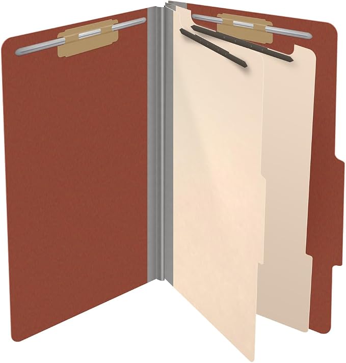 25 Pt. Pressboard Classification Folders, 2/5 Cut ROC Top Tab, Legal Size, 2 Dividers, Brick Red (Box of 10) - Image 4