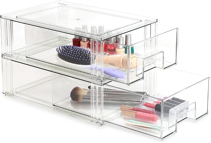 Isaac Jacobs Medium Stackable Organizer Drawer (12.5” x 8.3” x 4.1”), Clear Plastic Storage Box, Pull-Out Bin, Home, Office, Closet & Shoe Organization, BPA-Free, Food/Fridge/Freezer Safe (Medium) - Image 5