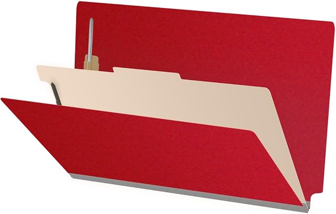 Ecom Folders Top Tab Pressboard Classification Folders | Legal Size 25 Pt Stock with 1 Divider | 2/5 Cut ROC Tab for Medical & Office Filing | 4 Filing Sections | Deep Red, Box of 10 by Ecom+Folders