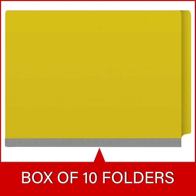 25 Pt. Pressboard Classification Folders, Full Cut End Tab, Letter Size, 1 Divider, Yellow (Box of 10) - Image 6