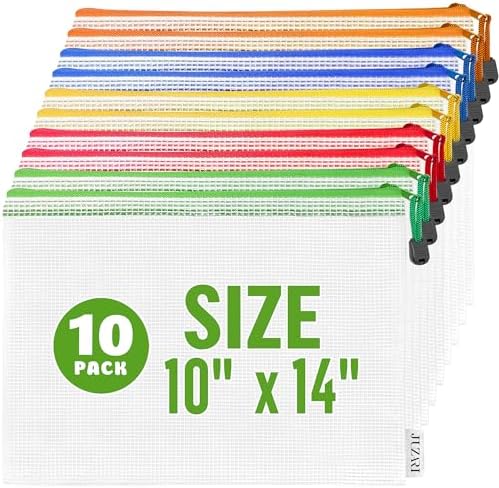 10 Pack Mesh Zipper Pouch Bags 10x14 inch - Plastic Zipper Pouches for Organizing - Document Bags With Zippers - Letter Size Zippered Pouch - Document Pouches With Zippers by Juzari