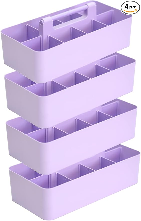 -Large Portable Caddy, DIY Dividers, 8 Compartments, Portable Basket with Handle Storage Organizer Modern Made in USA (4 PACK, Lavender) by EnjoyOrganizer