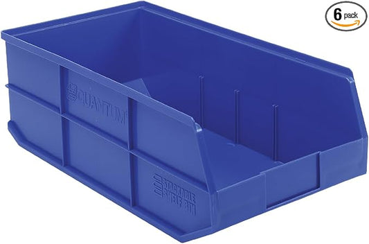 Quantum SSB485 Stackable Shelf Bins, 20-1/2"L x 11"W x 7"H Polypropylene Parts Organizer with Raised Front Opening, Heavy Duty Plastic Storage for Workshops, Pack of 6 by QuantumStorageSystems