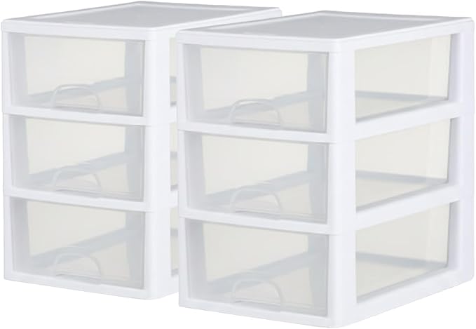 Sterilite 6-Pack Stacking Drawer, Clear Storage Closet Organizer, 6 Quart, White Frame - Stackable Plastic Drawers and Containers for Bedroom, Clothes, Dresser, Vanity, and Makeup Organization by Sterilite