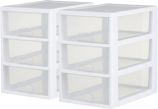 Sterilite 6-Pack Stacking Drawer, Clear Storage Closet Organizer, 6 Quart, White Frame - Stackable Plastic Drawers and Containers for Bedroom, Clothes, Dresser, Vanity, and Makeup Organization by Sterilite